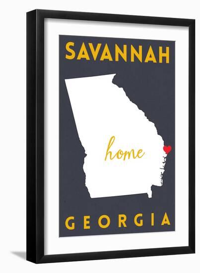 Savannah - Georgia - Home State - White on Gray-Lantern Press-Framed Art Print