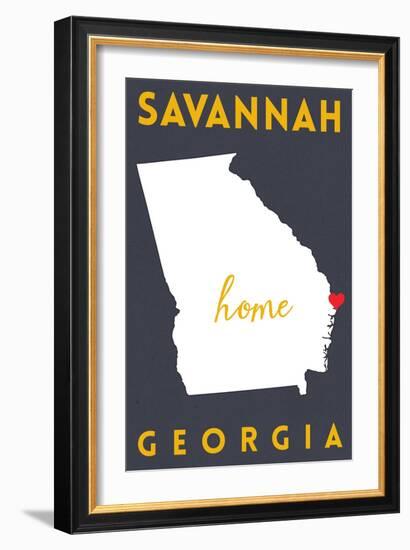 Savannah - Georgia - Home State - White on Gray-Lantern Press-Framed Art Print