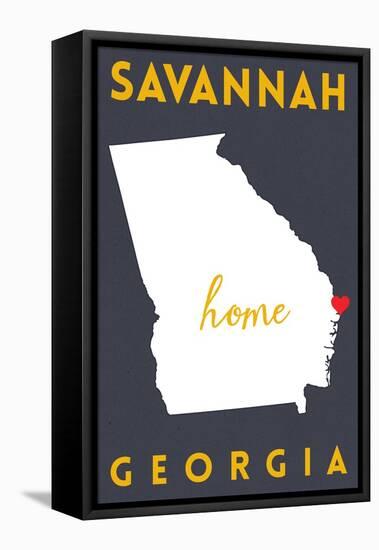 Savannah - Georgia - Home State - White on Gray-Lantern Press-Framed Stretched Canvas