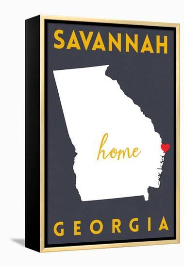 Savannah - Georgia - Home State - White on Gray-Lantern Press-Framed Stretched Canvas