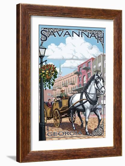 Savannah, Georgia - Horse and Carriage-Lantern Press-Framed Art Print