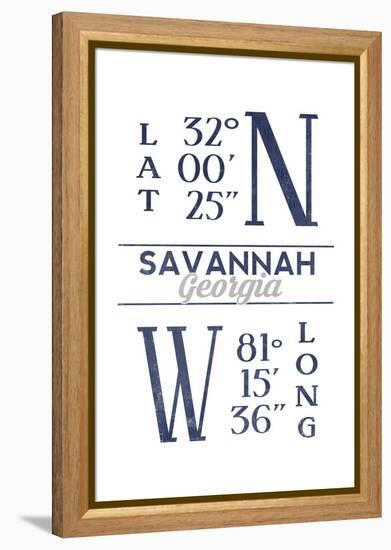 Savannah, Georgia - Latitude and Longitude (Blue)-Lantern Press-Framed Stretched Canvas