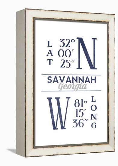 Savannah, Georgia - Latitude and Longitude (Blue)-Lantern Press-Framed Stretched Canvas