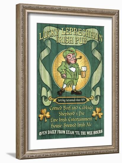 Savannah, Georgia - Leprechaun Irish Pub-Lantern Press-Framed Art Print