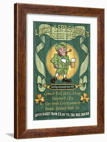 Savannah, Georgia - Leprechaun Irish Pub-Lantern Press-Framed Art Print