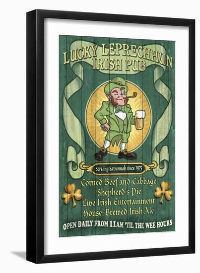 Savannah, Georgia - Leprechaun Irish Pub-Lantern Press-Framed Art Print