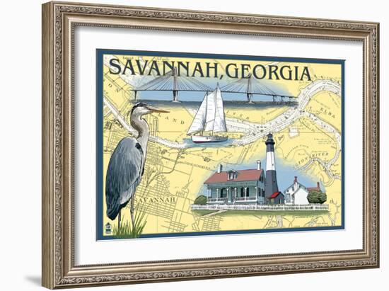 Savannah, Georgia - Nautical Chart-Lantern Press-Framed Art Print