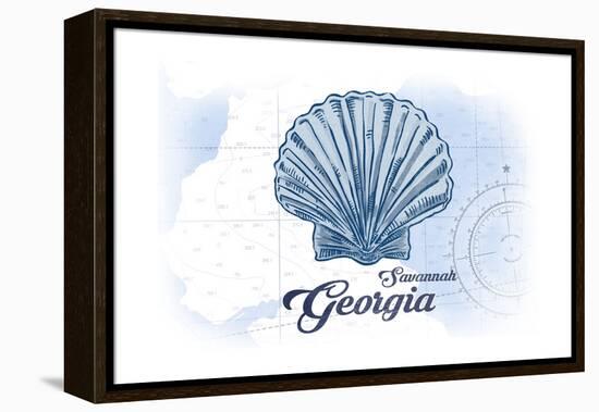 Savannah, Georgia - Scallop Shell - Blue - Coastal Icon-Lantern Press-Framed Stretched Canvas