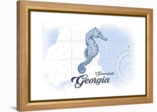Savannah, Georgia - Seahorse - Blue - Coastal Icon-Lantern Press-Framed Stretched Canvas