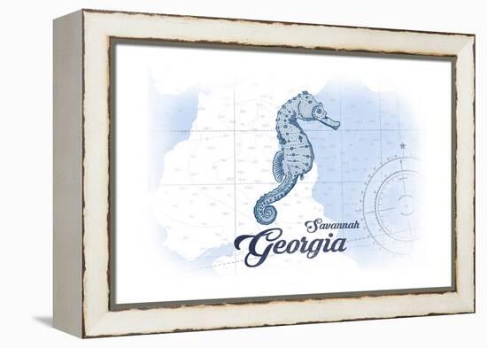 Savannah, Georgia - Seahorse - Blue - Coastal Icon-Lantern Press-Framed Stretched Canvas