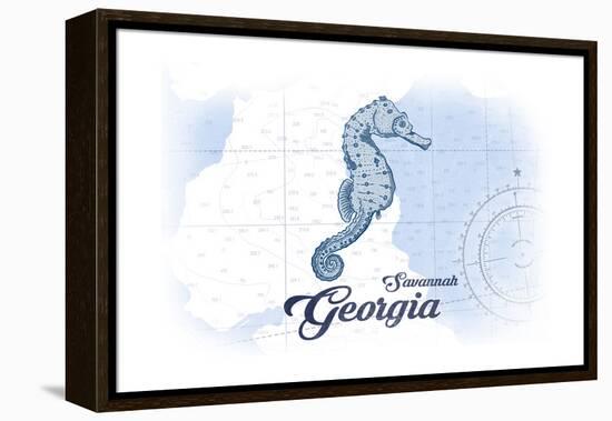 Savannah, Georgia - Seahorse - Blue - Coastal Icon-Lantern Press-Framed Stretched Canvas