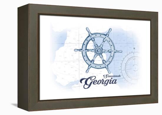 Savannah, Georgia - Ship Wheel - Blue - Coastal Icon-Lantern Press-Framed Stretched Canvas