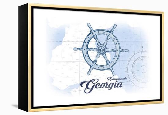 Savannah, Georgia - Ship Wheel - Blue - Coastal Icon-Lantern Press-Framed Stretched Canvas