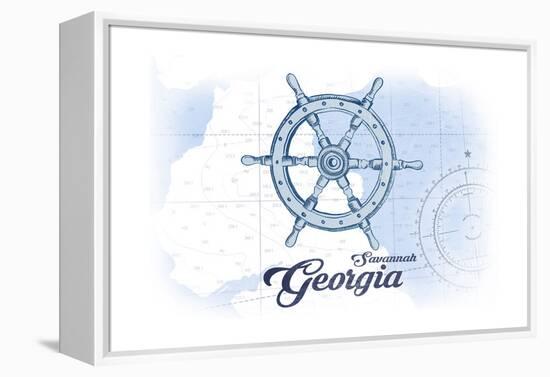 Savannah, Georgia - Ship Wheel - Blue - Coastal Icon-Lantern Press-Framed Stretched Canvas