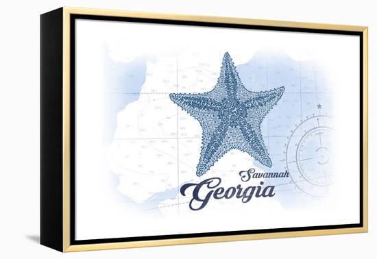 Savannah, Georgia - Starfish - Blue - Coastal Icon-Lantern Press-Framed Stretched Canvas