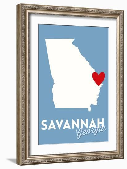 Savannah, Georgia - State Outline and Heart-Lantern Press-Framed Art Print