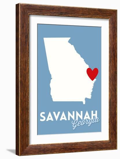 Savannah, Georgia - State Outline and Heart-Lantern Press-Framed Art Print