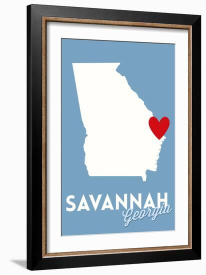 Savannah, Georgia - State Outline and Heart-Lantern Press-Framed Art Print