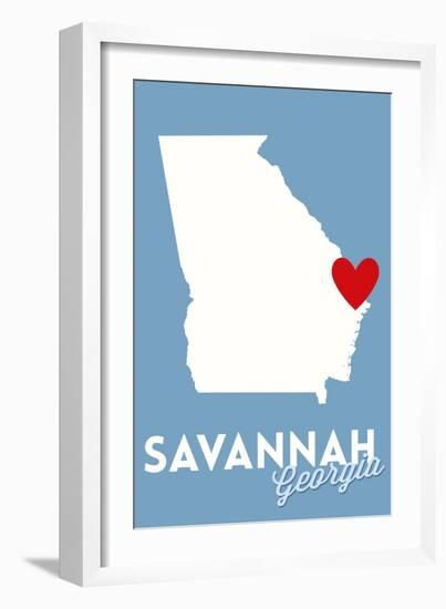 Savannah, Georgia - State Outline and Heart-Lantern Press-Framed Art Print