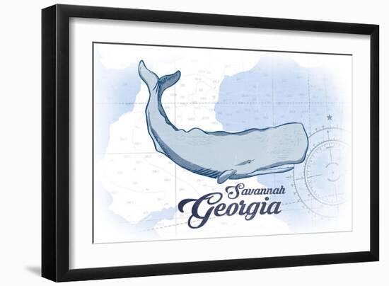 Savannah, Georgia - Whale - Blue - Coastal Icon-Lantern Press-Framed Art Print