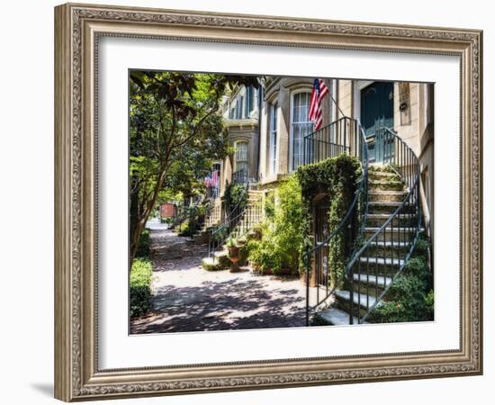 Savannah Street with Traditional House Entrances, Georgia-George Oze-Framed Photographic Print