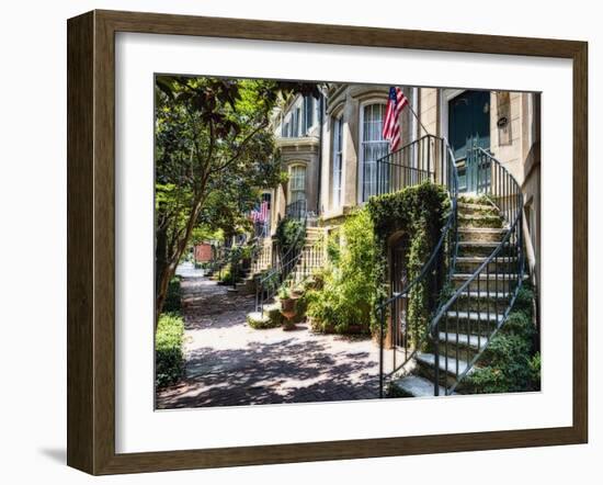 Savannah Street with Traditional House Entrances, Georgia-George Oze-Framed Photographic Print