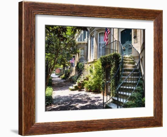 Savannah Street with Traditional House Entrances, Georgia-George Oze-Framed Photographic Print
