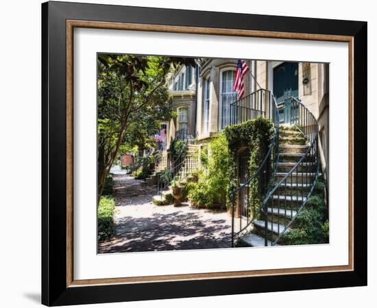 Savannah Street with Traditional House Entrances, Georgia-George Oze-Framed Photographic Print