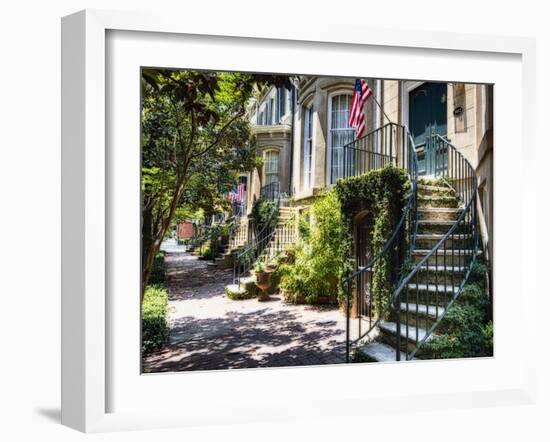 Savannah Street with Traditional House Entrances, Georgia-George Oze-Framed Photographic Print