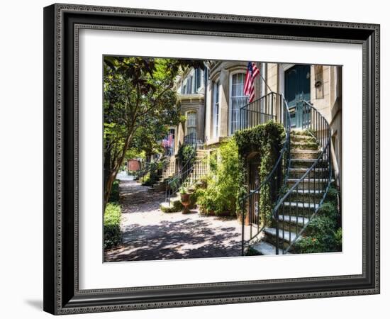 Savannah Street with Traditional House Entrances, Georgia-George Oze-Framed Photographic Print