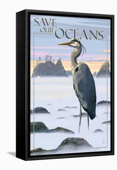 Save Our Oceans - National Park WPA Sentiment-Lantern Press-Framed Stretched Canvas