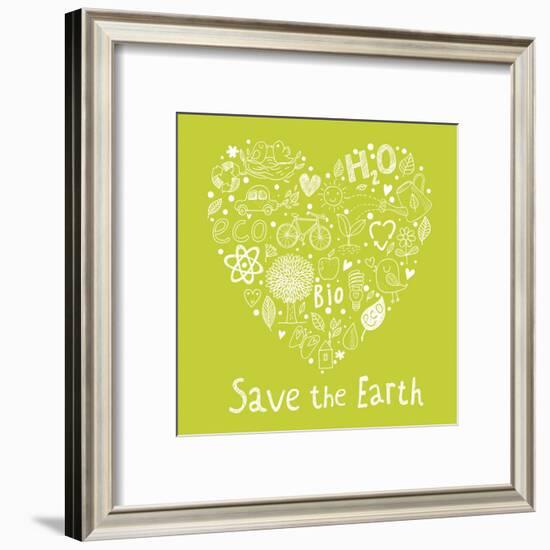 Save the Earth. Concept Ecology Wallpaper Made of Environment Symbols in Vector-smilewithjul-Framed Art Print