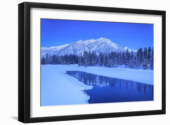 Sawback Range reflecting in Bow River near town of Banff, Canadian Rockies, Alberta, Canada-Stuart Westmorland-Framed Photographic Print