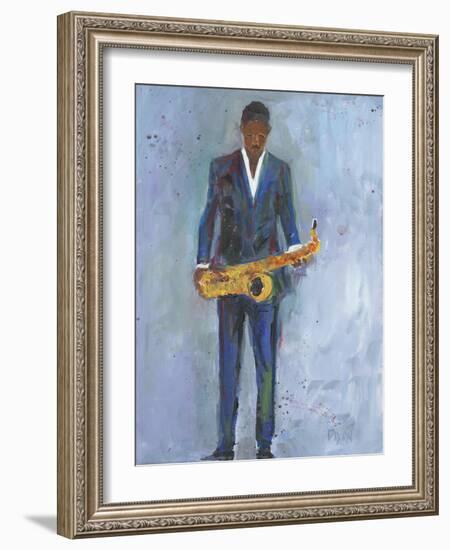 Sax in a Blue Suit-Samuel Dixon-Framed Art Print