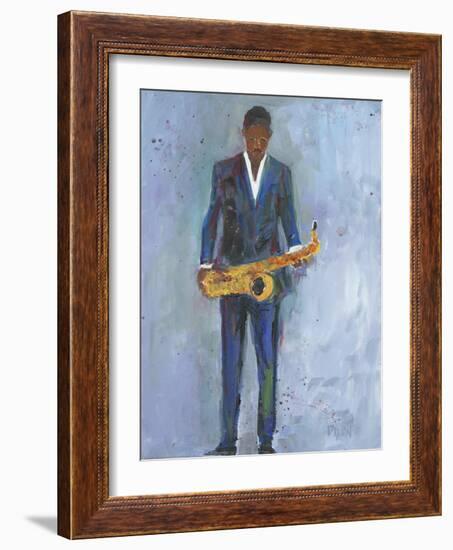 Sax in a Blue Suit-Samuel Dixon-Framed Art Print