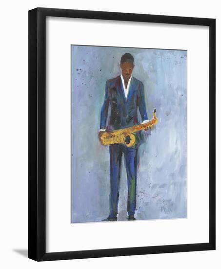 Sax in a Blue Suit-Samuel Dixon-Framed Art Print