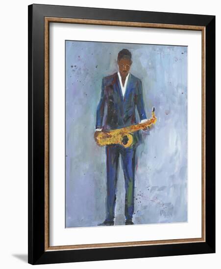 Sax in a Blue Suit-Samuel Dixon-Framed Art Print