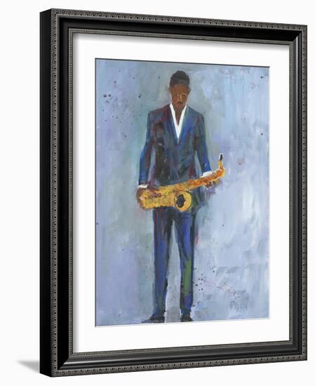 Sax in a Blue Suit-Samuel Dixon-Framed Art Print