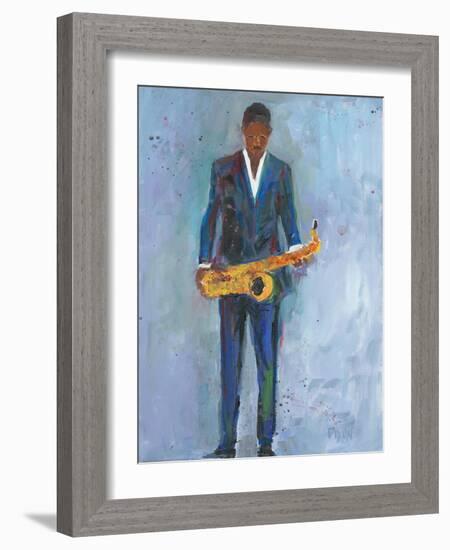 Sax in a Blue Suit-Samuel Dixon-Framed Art Print