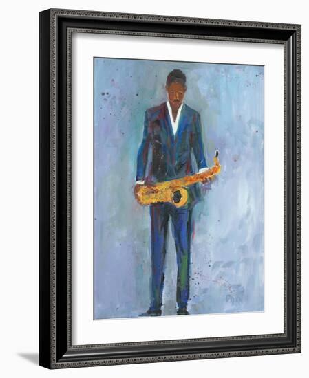 Sax in a Blue Suit-Samuel Dixon-Framed Art Print