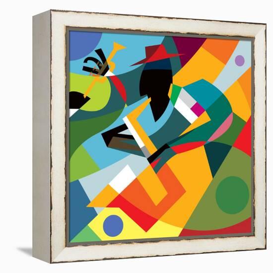 Sax Player, Abstract Cubic Jazz Band (Vector Art)-ad_krikorian-Framed Premier Image Canvas