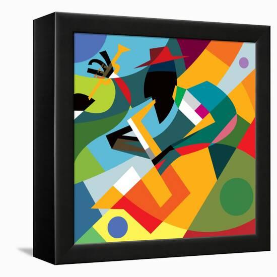 Sax Player, Abstract Cubic Jazz Band (Vector Art)-ad_krikorian-Framed Premier Image Canvas