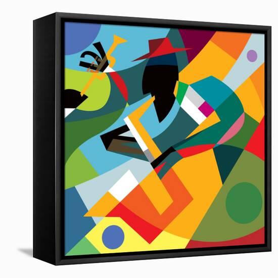 Sax Player, Abstract Cubic Jazz Band (Vector Art)-ad_krikorian-Framed Premier Image Canvas