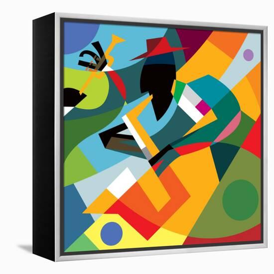 Sax Player, Abstract Cubic Jazz Band (Vector Art)-ad_krikorian-Framed Premier Image Canvas