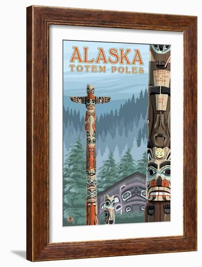 Saxman Totem Village, Ketchikan, Alaska-Lantern Press-Framed Art Print