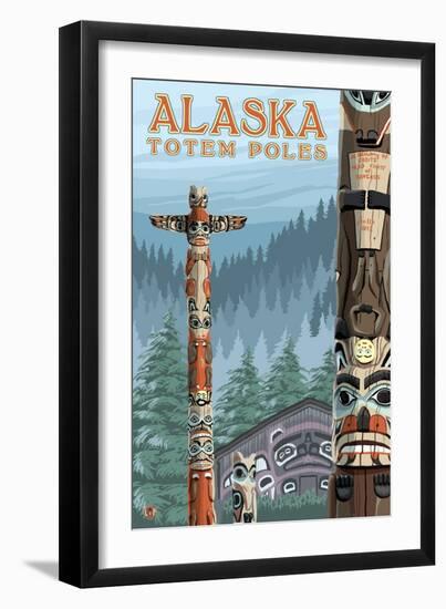 Saxman Totem Village, Ketchikan, Alaska-Lantern Press-Framed Art Print