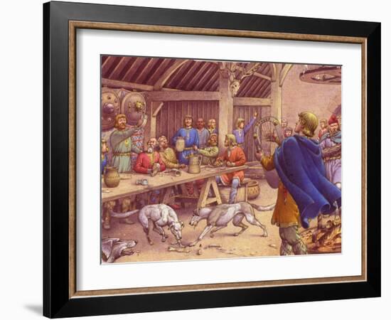 Saxons Carousing in a Typical Wood-Built Hall-Pat Nicolle-Framed Giclee Print