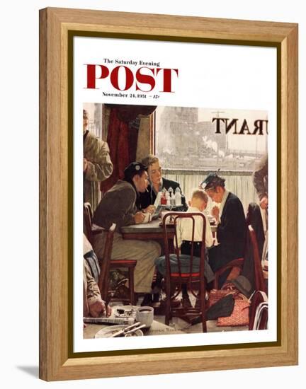 "Saying Grace" Saturday Evening Post Cover, November 24,1951-Norman Rockwell-Framed Premier Image Canvas