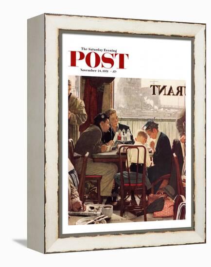 "Saying Grace" Saturday Evening Post Cover, November 24,1951-Norman Rockwell-Framed Premier Image Canvas