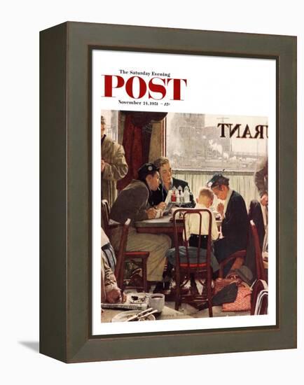 "Saying Grace" Saturday Evening Post Cover, November 24,1951-Norman Rockwell-Framed Premier Image Canvas